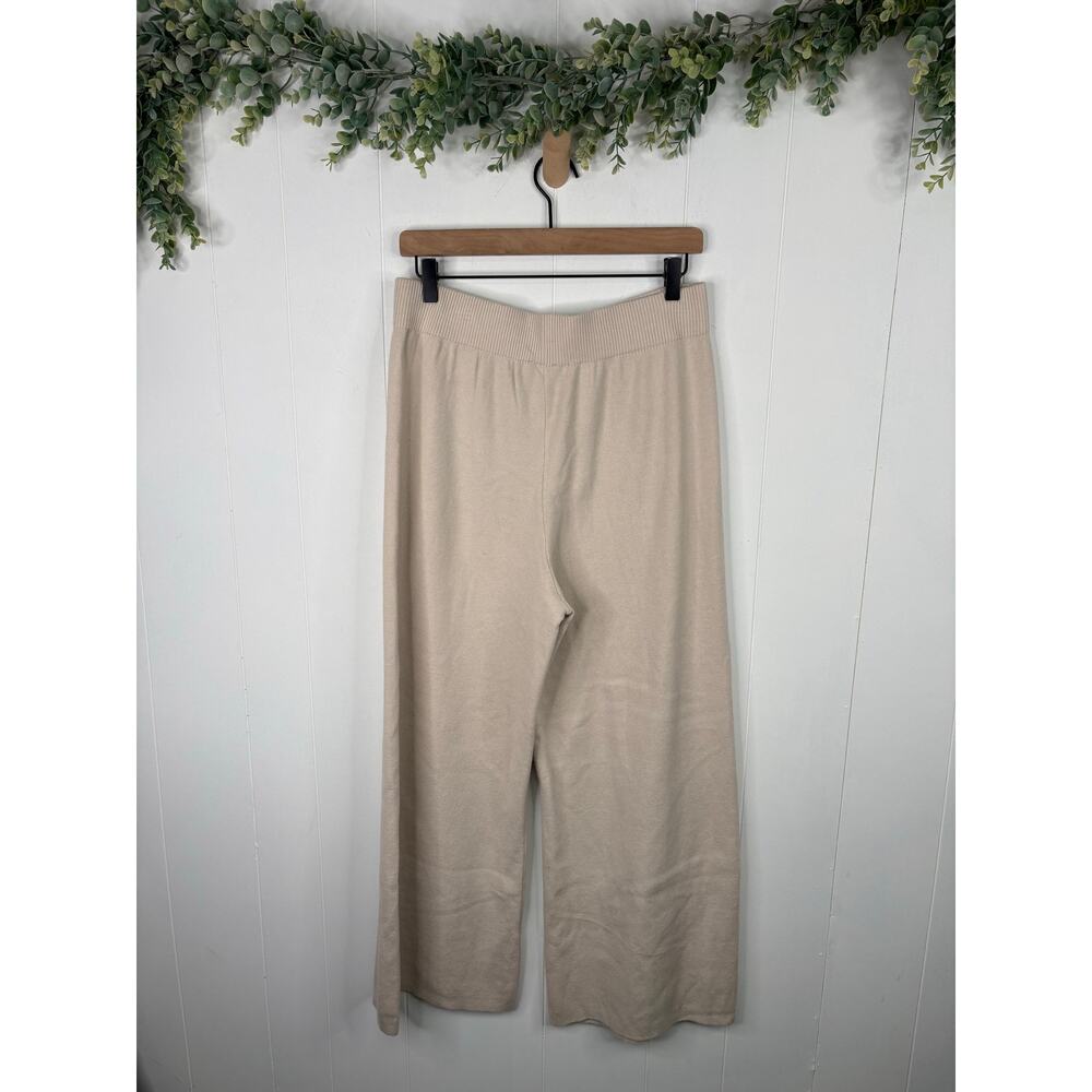Sioni Cream Soft Knit Pull On Wide Leg Sweatpants Large Minimalist Loungewear - Picture 6 of 8